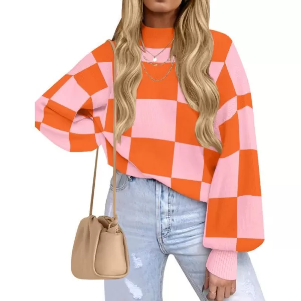 imageZESICA Womens 2023 Fall Fashion Turtleneck Long Sleeve Striped Ribbed Knit Loose Pullover Sweater TopsOrange