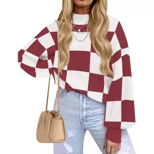 imageZESICA Womens 2023 Fall Fashion Turtleneck Long Sleeve Striped Ribbed Knit Loose Pullover Sweater TopsPlumplaid