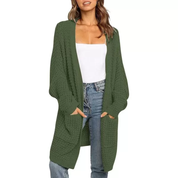 imageZESICA Womens 2023 Fall Long Batwing Sleeve Open Front Chunky Knit Cardigan SweaterArmygreen