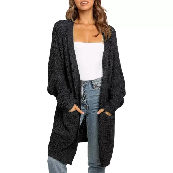 imageZESICA Womens 2023 Fall Long Batwing Sleeve Open Front Chunky Knit Cardigan SweaterBampblack