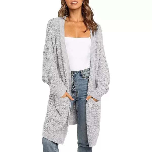 imageZESICA Womens 2023 Fall Long Batwing Sleeve Open Front Chunky Knit Cardigan SweaterBamplightgrey