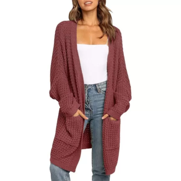 imageZESICA Womens 2023 Fall Long Batwing Sleeve Open Front Chunky Knit Cardigan SweaterBrickred