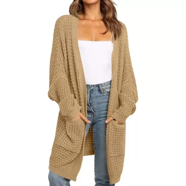 imageZESICA Womens 2023 Fall Long Batwing Sleeve Open Front Chunky Knit Cardigan SweaterCamel