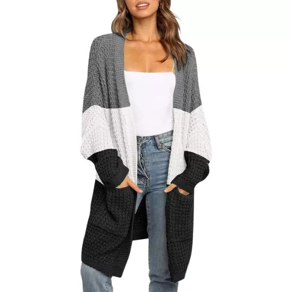 imageZESICA Womens 2023 Fall Long Batwing Sleeve Open Front Chunky Knit Cardigan SweaterContrastblack