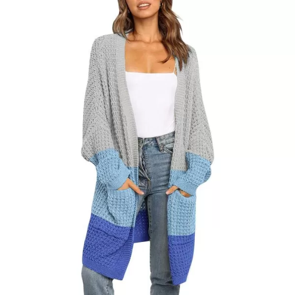 imageZESICA Womens 2023 Fall Long Batwing Sleeve Open Front Chunky Knit Cardigan SweaterContrastblue