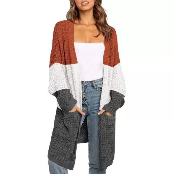 imageZESICA Womens 2023 Fall Long Batwing Sleeve Open Front Chunky Knit Cardigan SweaterContrastorange