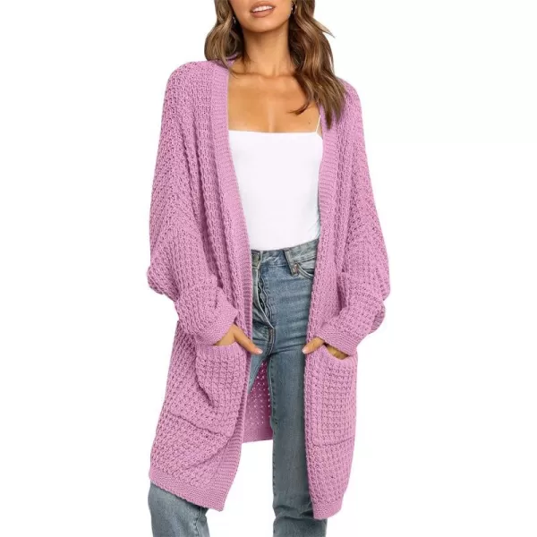 imageZESICA Womens 2023 Fall Long Batwing Sleeve Open Front Chunky Knit Cardigan SweaterPinkpurple