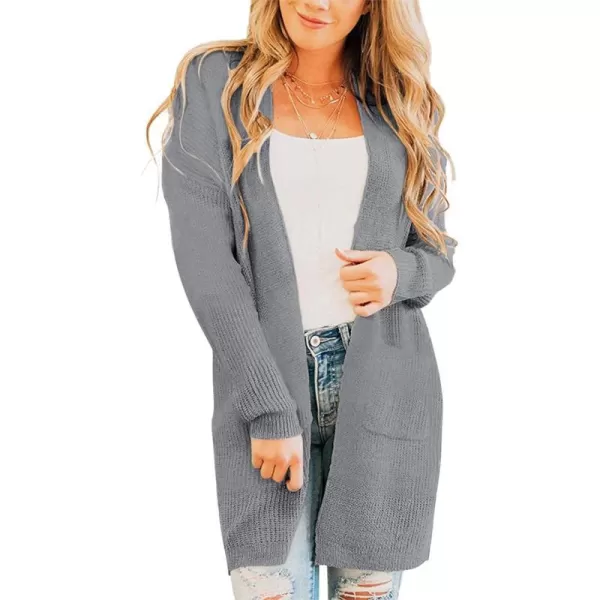 imageZESICA Womens 2023 Fall Long Sleeve Striped Color Block Open Front Draped Loose Knit Lightweight Cardigan Sweater CoatSolid Grey