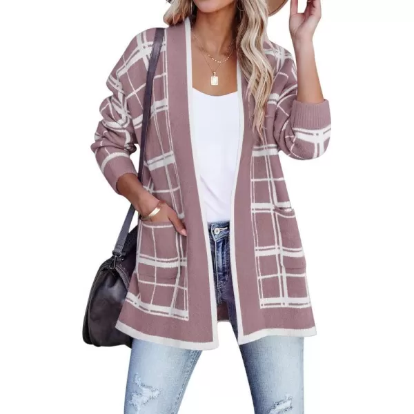 imageZESICA Womens 2023 Fall Long Sleeve Striped Color Block Open Front Draped Loose Knit Lightweight Cardigan Sweater CoatTaro