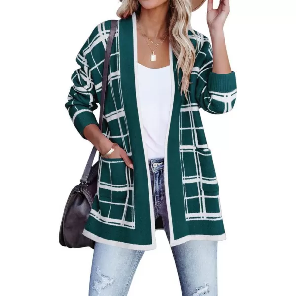 imageZESICA Womens 2023 Fall Long Sleeve Striped Color Block Open Front Draped Loose Knit Lightweight Cardigan Sweater CoatTeal