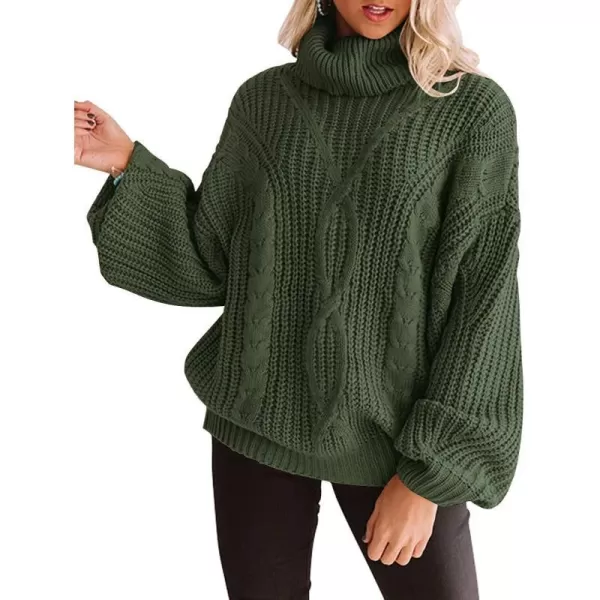 imageZESICA Womens 2023 Fall Long Sleeve Turtleneck Chunky Knit Loose Oversized Sweater Pullover Jumper TopsArmygreen