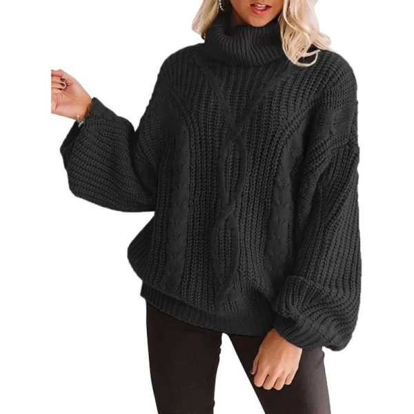 imageZESICA Womens 2023 Fall Long Sleeve Turtleneck Chunky Knit Loose Oversized Sweater Pullover Jumper TopsBlack