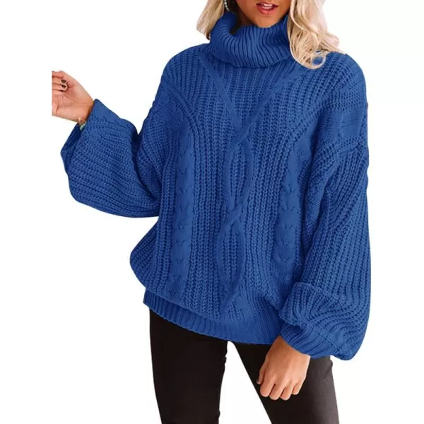 imageZESICA Womens 2023 Fall Long Sleeve Turtleneck Chunky Knit Loose Oversized Sweater Pullover Jumper TopsBlue