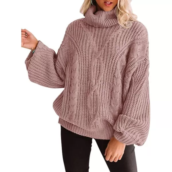 imageZESICA Womens 2023 Fall Long Sleeve Turtleneck Chunky Knit Loose Oversized Sweater Pullover Jumper TopsDustypink