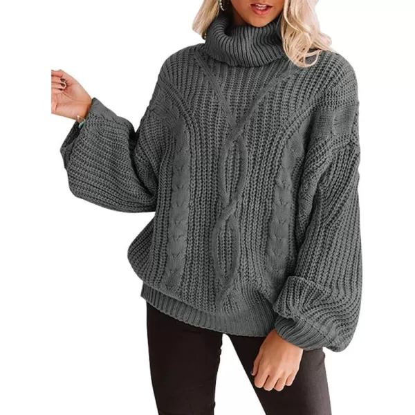 imageZESICA Womens 2023 Fall Long Sleeve Turtleneck Chunky Knit Loose Oversized Sweater Pullover Jumper TopsGrey