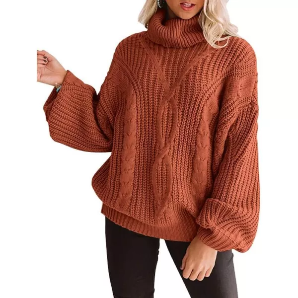 imageZESICA Womens 2023 Fall Long Sleeve Turtleneck Chunky Knit Loose Oversized Sweater Pullover Jumper TopsOrange