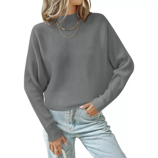 imageZESICA Womens 2023 Fall Turtleneck Batwing Long Sleeve Ribbed Knit Casual Soft Pullover Sweater Jumper TopDarkgrey