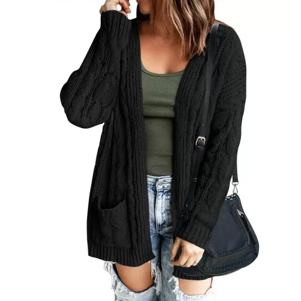 imageZESICA Womens 2023 Fall Winter Chunky Cable Knit Open Front Sweater Long Sleeve Casual Loose Cardigan Outerwear CoatsAllblack