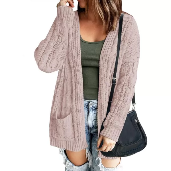imageZESICA Womens 2023 Fall Winter Chunky Cable Knit Open Front Sweater Long Sleeve Casual Loose Cardigan Outerwear CoatsDustypink
