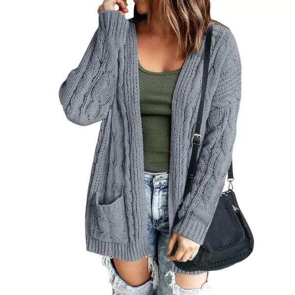 imageZESICA Womens 2023 Fall Winter Chunky Cable Knit Open Front Sweater Long Sleeve Casual Loose Cardigan Outerwear CoatsLightgrey