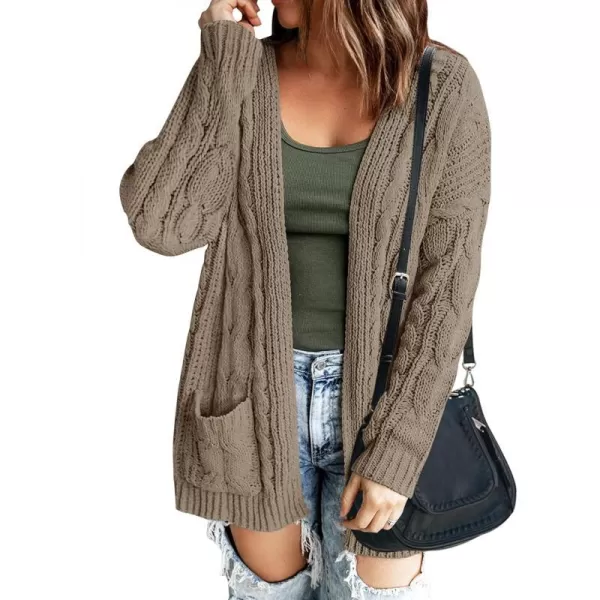 imageZESICA Womens 2023 Fall Winter Chunky Cable Knit Open Front Sweater Long Sleeve Casual Loose Cardigan Outerwear CoatsMocha
