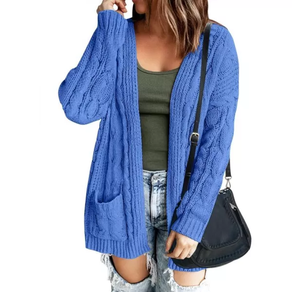 imageZESICA Womens 2023 Fall Winter Chunky Cable Knit Open Front Sweater Long Sleeve Casual Loose Cardigan Outerwear CoatsRoyalblue