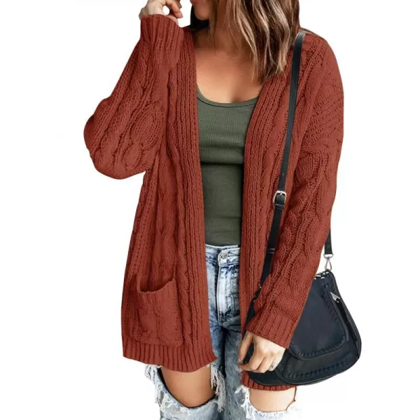imageZESICA Womens 2023 Fall Winter Chunky Cable Knit Open Front Sweater Long Sleeve Casual Loose Cardigan Outerwear CoatsRustred