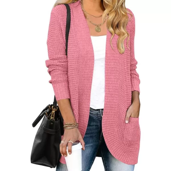 imageZESICA Womens 2023 Fall Winter Long Sleeve Open Front Casual Lightweight Soft Knit Cardigan Sweater OuterwearDarkpink