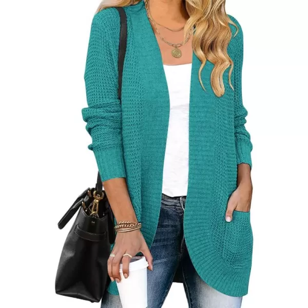 imageZESICA Womens 2023 Fall Winter Long Sleeve Open Front Casual Lightweight Soft Knit Cardigan Sweater OuterwearLakegreen