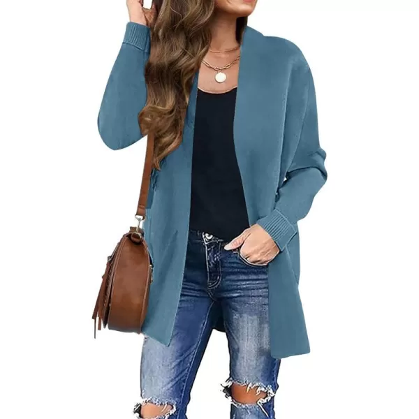 imageZESICA Womens 2023 Fall Winter Long Sleeves Open Front Leopard Print Knitted Sweater Cardigan Coat OutwearDustyblue