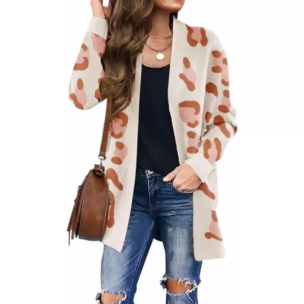 imageZESICA Womens 2023 Fall Winter Long Sleeves Open Front Leopard Print Knitted Sweater Cardigan Coat OutwearOrange