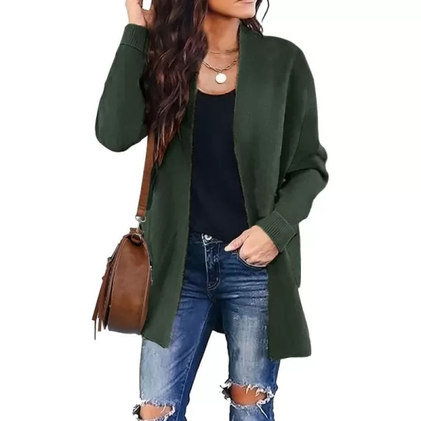 imageZESICA Womens 2023 Fall Winter Long Sleeves Open Front Leopard Print Knitted Sweater Cardigan Coat OutwearSolidgreen