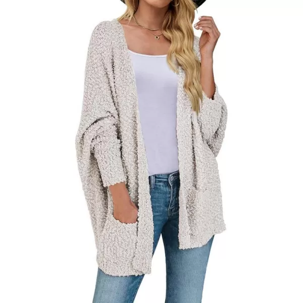 imageZESICA Womens 2023 Fall Winter Popcorn Long Sleeve Open Front Chunky Knit Oversized Cardigan Sweater CoatOffwhite