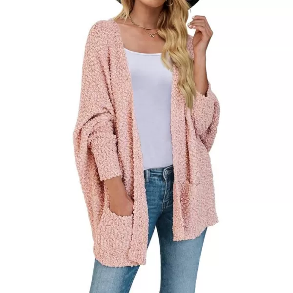 imageZESICA Womens 2023 Fall Winter Popcorn Long Sleeve Open Front Chunky Knit Oversized Cardigan Sweater CoatPink