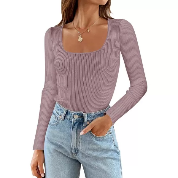 imageZESICA Womens 2023 Long Sleeve Square Neck T Shirts Slim Fitted Elegant Fall Ribbed Knit Casual Tee TopsTaro