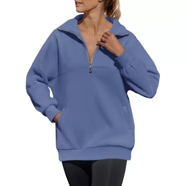 imageZESICA Womens 2023 Oversized Half Zip Sweatshirt Long Sleeve Quarter Zip Pullover Y2K Hoodies Tops Fall Winter OutfitsDustyblue