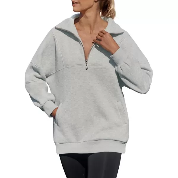 imageZESICA Womens 2023 Oversized Half Zip Sweatshirt Long Sleeve Quarter Zip Pullover Y2K Hoodies Tops Fall Winter OutfitsGrey