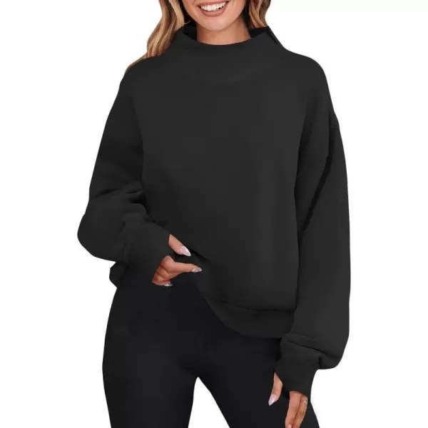 imageZESICA Womens 2023 Oversized Sweatshirts Turtleneck Long Sleeve Chunky Loose Fleece Y2K Pullover Hoodies TopsBlack