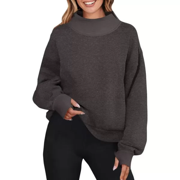 imageZESICA Womens 2023 Oversized Sweatshirts Turtleneck Long Sleeve Chunky Loose Fleece Y2K Pullover Hoodies TopsCarbon