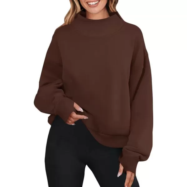 imageZESICA Womens 2023 Oversized Sweatshirts Turtleneck Long Sleeve Chunky Loose Fleece Y2K Pullover Hoodies TopsCoffee