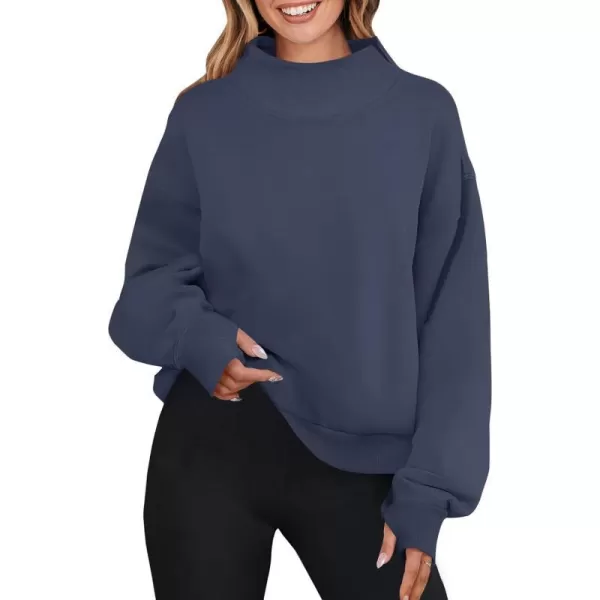 imageZESICA Womens 2023 Oversized Sweatshirts Turtleneck Long Sleeve Chunky Loose Fleece Y2K Pullover Hoodies TopsNavy
