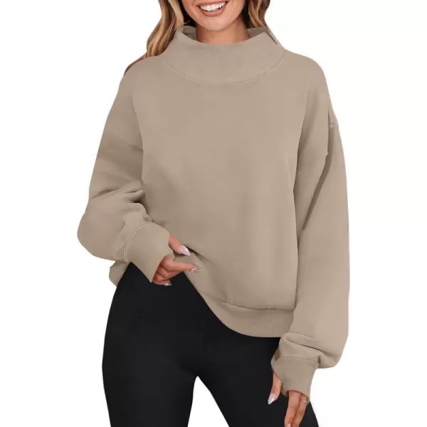 imageZESICA Womens 2023 Oversized Sweatshirts Turtleneck Long Sleeve Chunky Loose Fleece Y2K Pullover Hoodies TopsTan