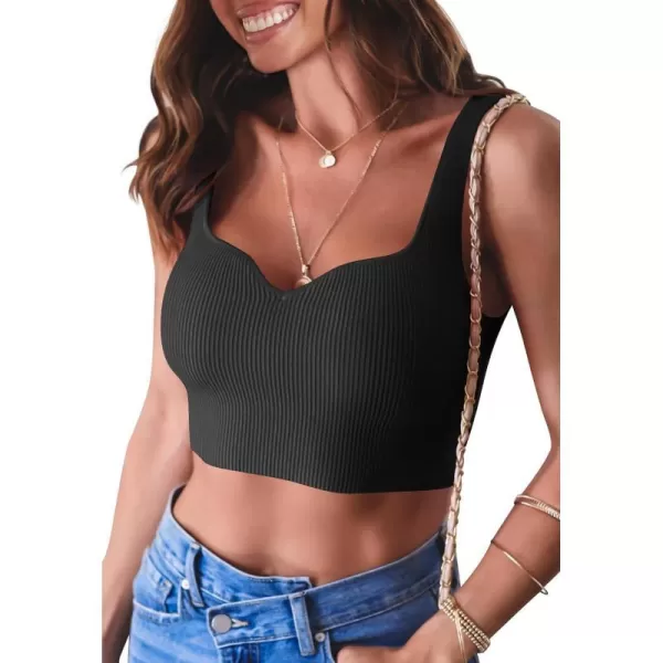 imageZESICA Womens 2023 Sleeveless V Neck Tank Ribbed Knit Shirts Backless Slim Fit Basic Cute Crop TopsBlack