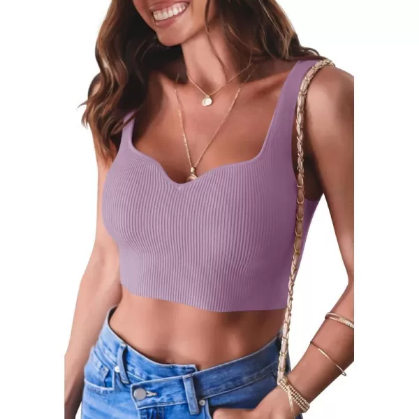 imageZESICA Womens 2023 Sleeveless V Neck Tank Ribbed Knit Shirts Backless Slim Fit Basic Cute Crop TopsPurple