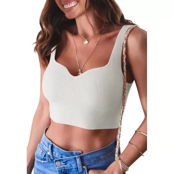 imageZESICA Womens 2023 Sleeveless V Neck Tank Ribbed Knit Shirts Backless Slim Fit Basic Cute Crop TopsWhite