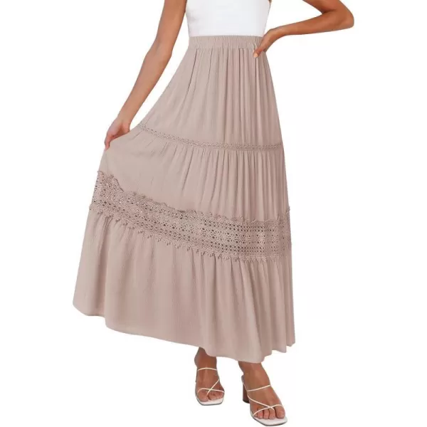 imageZESICA Womens 2023 Summer Bohemian Solid Color Lace Trim Flowy A Line Beach Long Maxi Skirt with PocketsPink