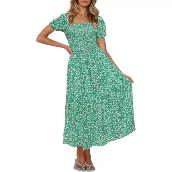 ZESICA Women's 2023 Summer Boho Floral Print Square Neck Ruffle Swing Beach Long Maxi Dress