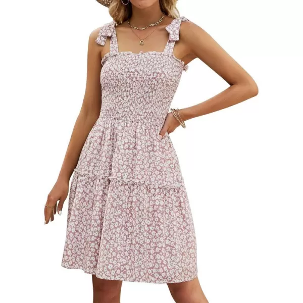 imageZESICA Womens 2023 Summer Boho Floral Printed Spaghetti Strap Square Neck Ruffle A Line Swing Beach Mini DressDarkpink