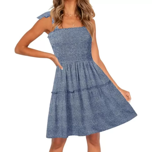 imageZESICA Womens 2023 Summer Boho Floral Printed Spaghetti Strap Square Neck Ruffle A Line Swing Beach Mini DressDustyblue