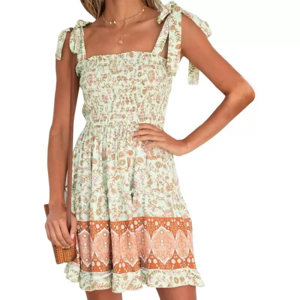 imageZESICA Womens 2023 Summer Boho Floral Printed Spaghetti Strap Square Neck Ruffle A Line Swing Beach Mini DressMaple